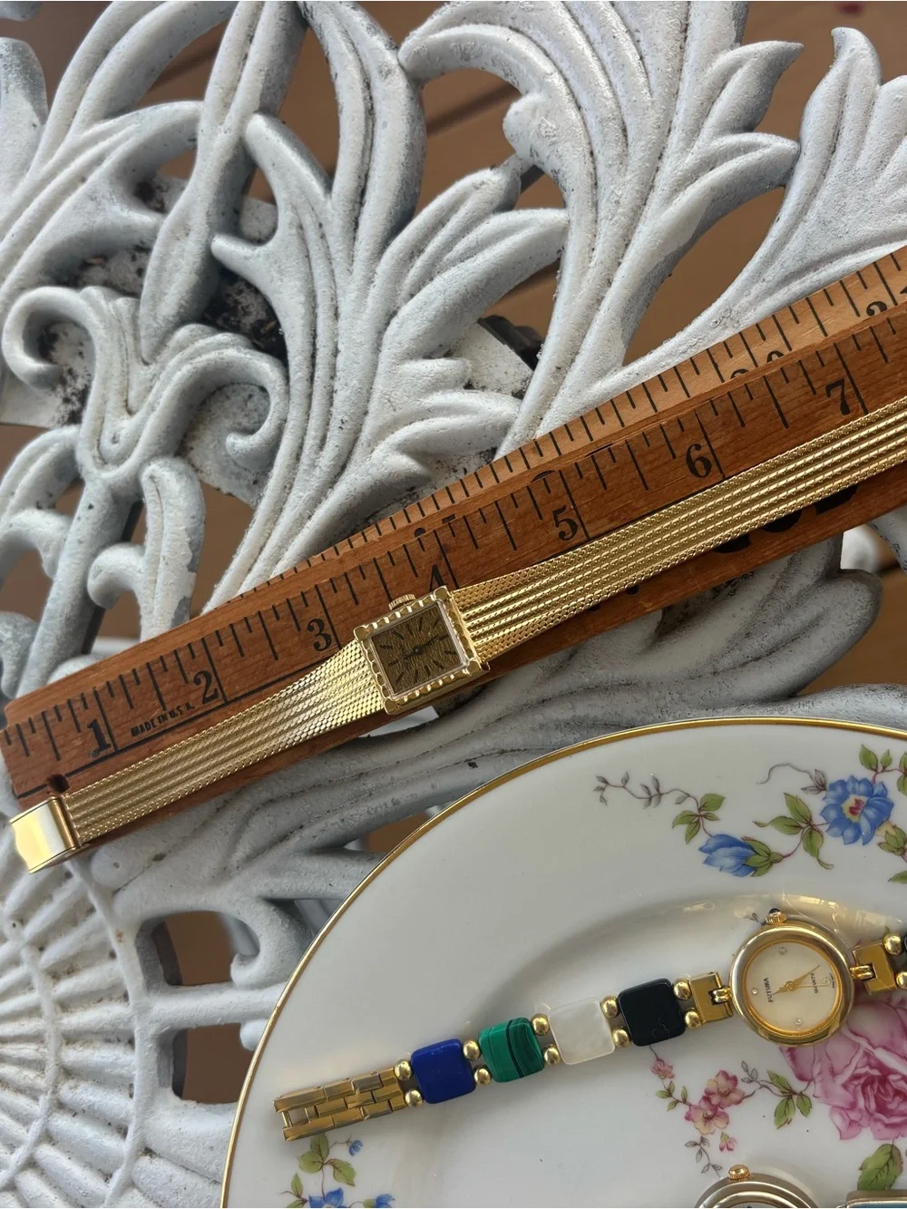 Vintage mechanical ladies gold tone dufonte luxury rectangular watch
